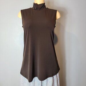Susan Graver Liquid Stretch Knit Mock Neck Top Size Small Brown Minamalist